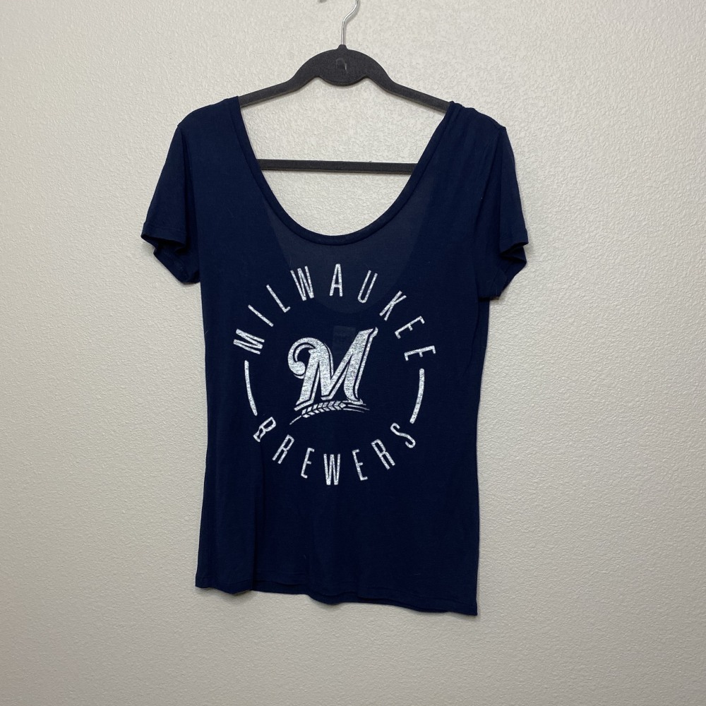 PINK Victoria's‎ Secret T-Shirt Women Small Navy Milwaukee Brewers Glitter Scoop